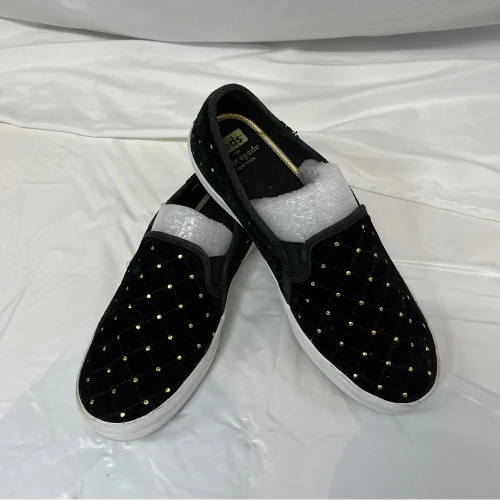 KEDS KATE SPADE New York Black Sneakers Double Decker Quilted Velvet SZ 7.5 - Picture 7 of 16